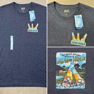 Izod Saltwater Men's Size Small 19th Hole Graphic Tee Cold One Navy Blue NWT